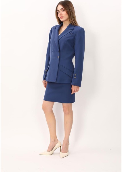 Erkek Yaka Kol Yırtmaçlı Ceket & Yırtmaçlı Düz Dar Etek-Indigo fırsatları