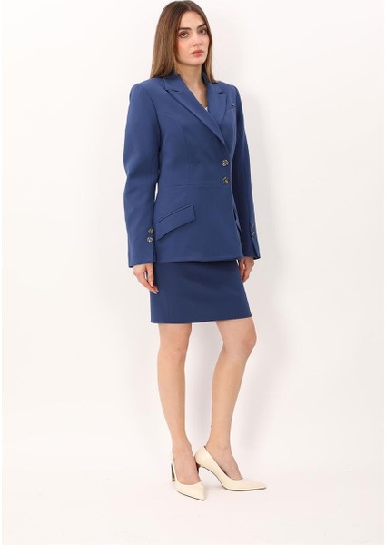 Erkek Yaka Kol Yırtmaçlı Ceket & Yırtmaçlı Düz Dar Etek-Indigo indirimleri