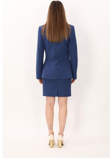 Erkek Yaka Kol Yırtmaçlı Ceket & Yırtmaçlı Düz Dar Etek-Indigo