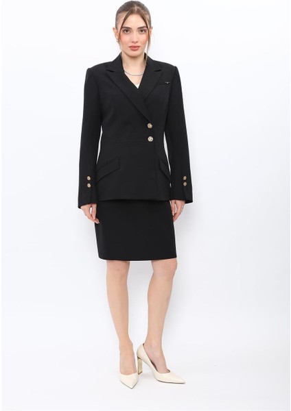 Erkek Yaka Kol Yırtmaçlı Ceket & Yırtmaçlı Düz Dar Etek-Siyah fiyatları