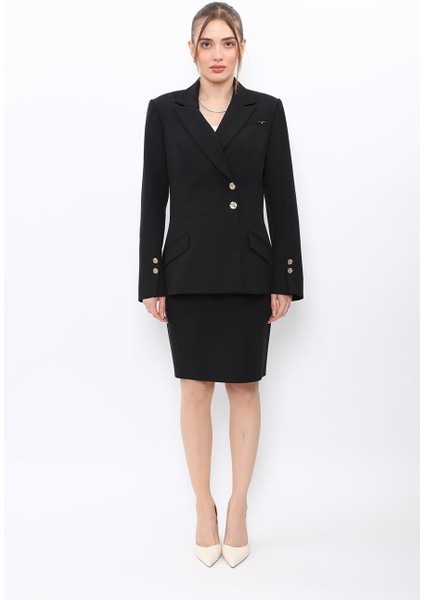 Erkek Yaka Kol Yırtmaçlı Ceket & Yırtmaçlı Düz Dar Etek-Siyah modelleri