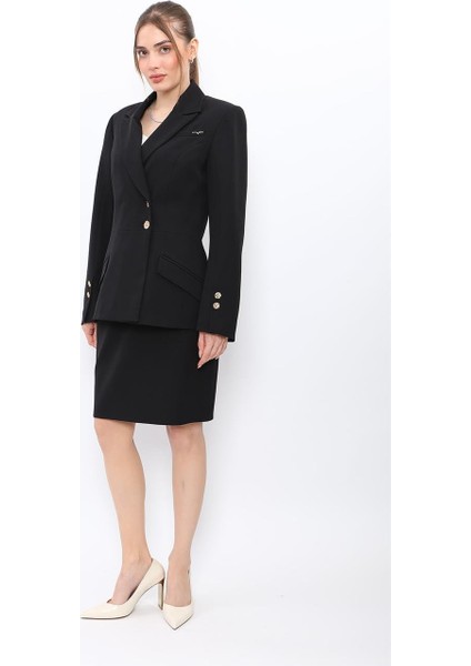 Erkek Yaka Kol Yırtmaçlı Ceket & Yırtmaçlı Düz Dar Etek-Siyah indirimleri