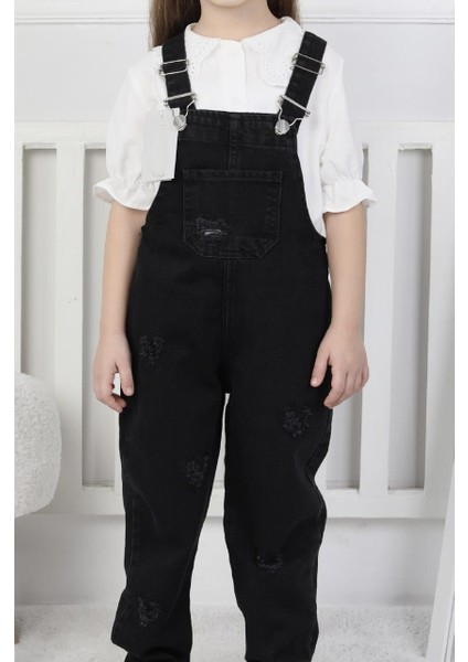 Kız Çocuk Pamuk Denim Slopet Askılı Kot Tulum Siyah modelleri