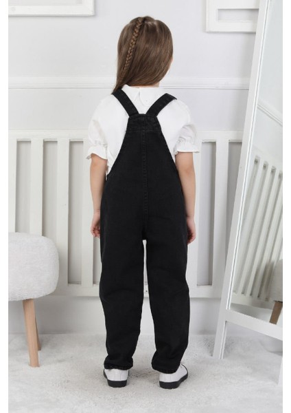 Kız Çocuk Pamuk Denim Slopet Askılı Kot Tulum Siyah fırsatları