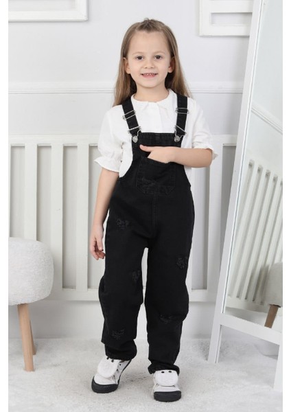 Kız Çocuk Pamuk Denim Slopet Askılı Kot Tulum Siyah indirimleri