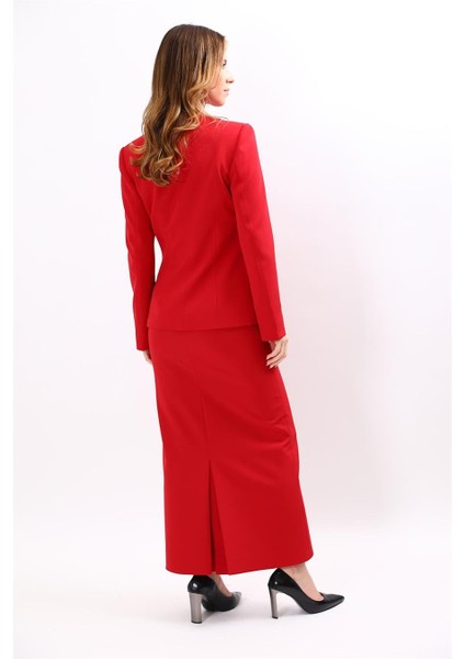 Hakim Yaka Tek Agraflı Düz Ceket & Uzun Düz Dar Etek-Kırmızı fırsatları