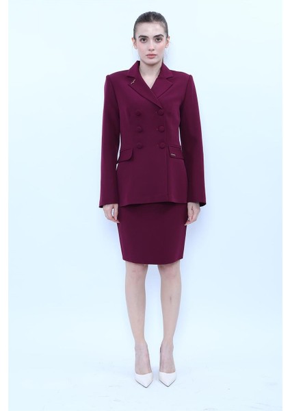 Erkek Yaka Blazer Ceket & Yırtmaçlı Düz Dar Etek-Mürdüm modelleri