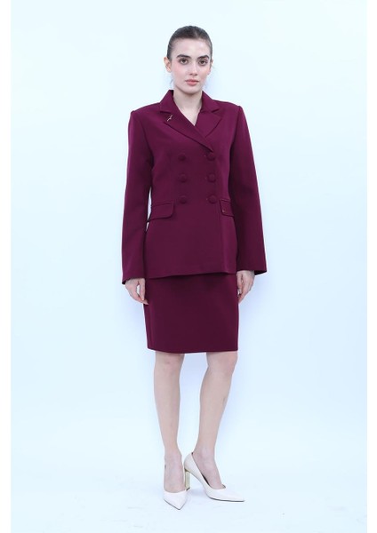 Erkek Yaka Blazer Ceket & Yırtmaçlı Düz Dar Etek-Mürdüm fırsatları