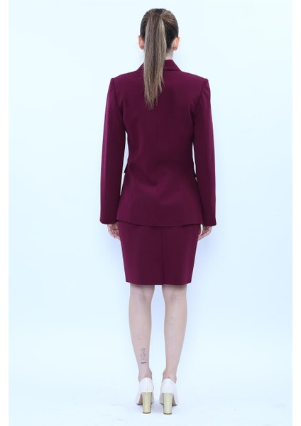 Erkek Yaka Blazer Ceket & Yırtmaçlı Düz Dar Etek-Mürdüm indirimleri