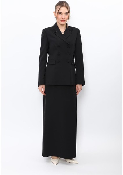 Erkek Yaka Blazer Ceket & Uzun Düz Dar Etek-Siyah modelleri