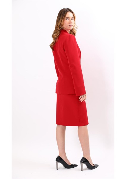 Erkek Yaka Asimetrik Ceket & Düz Dar Etek-Kırmızı fırsatları