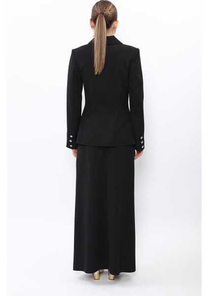 Erkek Yaka Asimetrik Ceket & Kemerli Kare Cepli Çan Etek-Siyah indirimleri