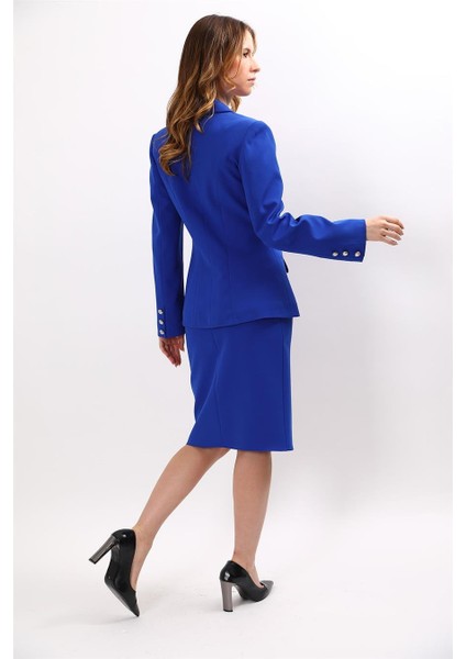 Erkek Yaka Asimetrik Ceket & Düz Dar Etek-Saks fırsatları