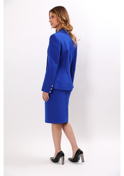 Erkek Yaka Asimetrik Ceket & Düz Dar Etek-Saks indirimleri