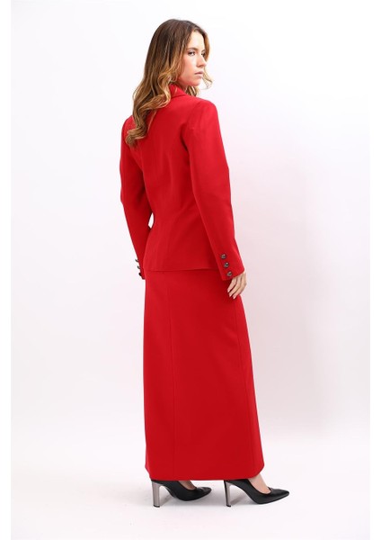 Erkek Yaka Asimetrik Ceket & Kemerli Kare Cepli Çan Etek-Kırmızı fırsatları