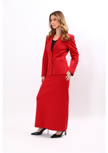 Erkek Yaka Boydan Kuplu Ceket & Kemerli Kare Cepli Çan Etek-Kırmızı fırsatları