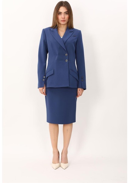 Erkek Yaka Kol Yırtmaçlı Ceket & Düz Dar Etek-Indigo fiyatları