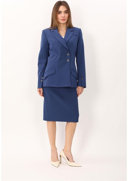 Erkek Yaka Kol Yırtmaçlı Ceket & Düz Dar Etek-Indigo fırsatları