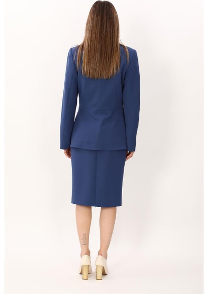 Erkek Yaka Kol Yırtmaçlı Ceket & Düz Dar Etek-Indigo indirimleri