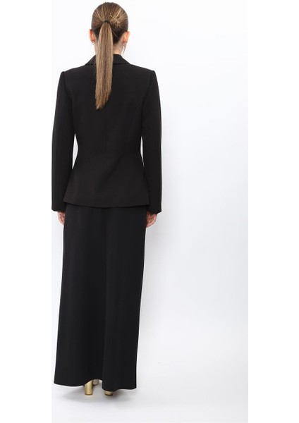 Şal Yaka Modelli Ceket & Kemerli Kare Cepli Çan Etek-Siyah fırsatları