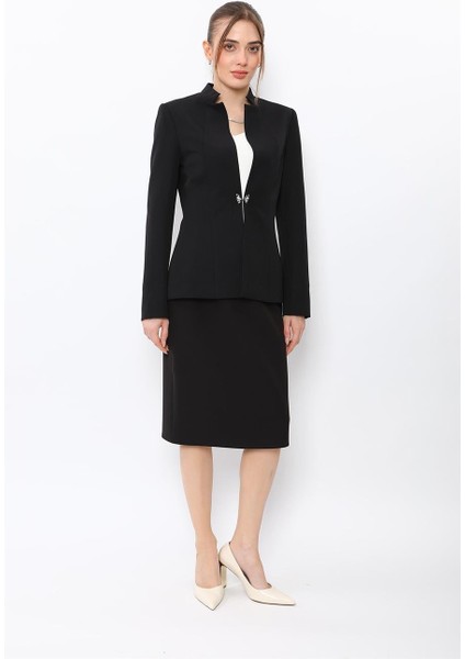 Hakim Yaka Tek Agraflı Düz Ceket & Düz Dar Etek-Siyah modelleri