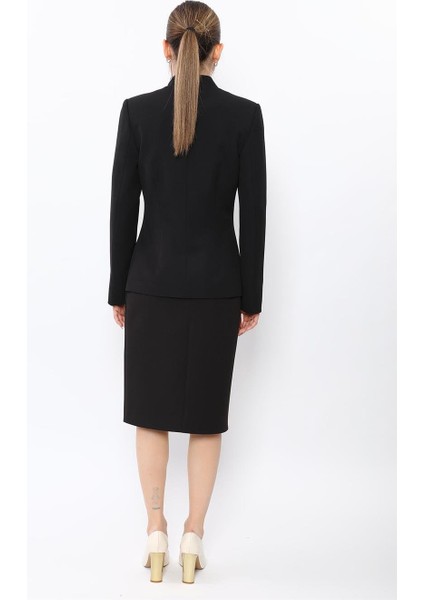 Hakim Yaka Tek Agraflı Düz Ceket & Düz Dar Etek-Siyah fırsatları