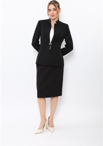 Hakim Yaka Tek Agraflı Düz Ceket & Düz Dar Etek-Siyah indirimleri