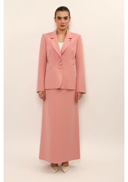 Erkek Yaka Boydan Kuplu Ceket & Kemerli Kare Cepli Çan Etek-Pudra indirimleri