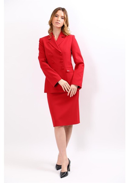 Erkek Yaka Blazer Ceket & Düz Dar Etek-Kırmızı modelleri