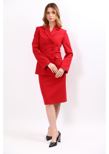 Erkek Yaka Blazer Ceket & Düz Dar Etek-Kırmızı fırsatları