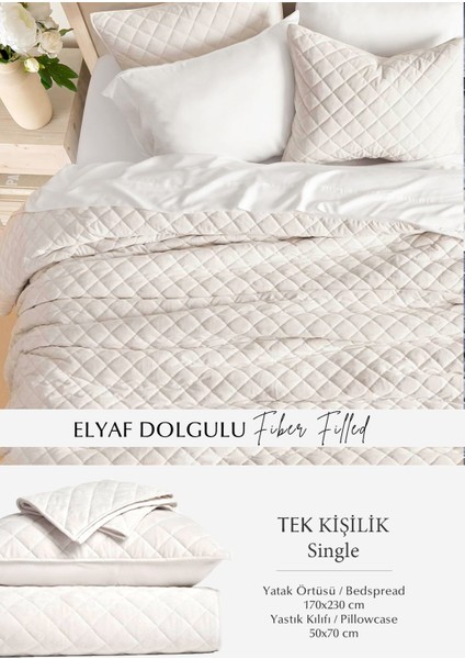 Kapitone Kadife Yatak Örtüsü Seti Tek Kişilik Supersoft 2 Parça Krem Yumuşak Elyaf Dolgulu Çeyizlik fiyatları