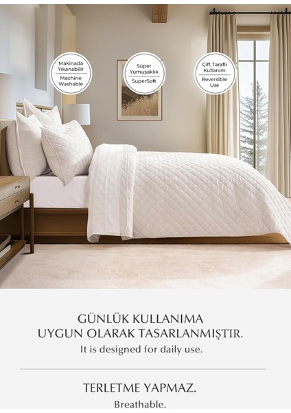 Kapitone Kadife Yatak Örtüsü Seti Tek Kişilik Supersoft 2 Parça Krem Yumuşak Elyaf Dolgulu Çeyizlik modelleri