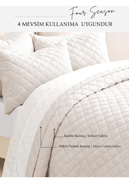 Kapitone Kadife Yatak Örtüsü Seti Tek Kişilik Supersoft 2 Parça Krem Yumuşak Elyaf Dolgulu Çeyizlik fırsatları