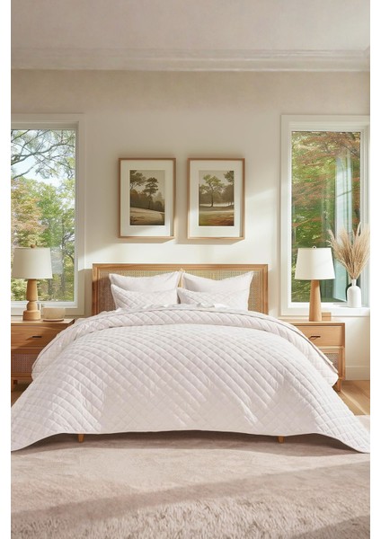 Kapitone Kadife Yatak Örtüsü Seti Tek Kişilik Supersoft 2 Parça Krem Yumuşak Elyaf Dolgulu Çeyizlik indirimleri