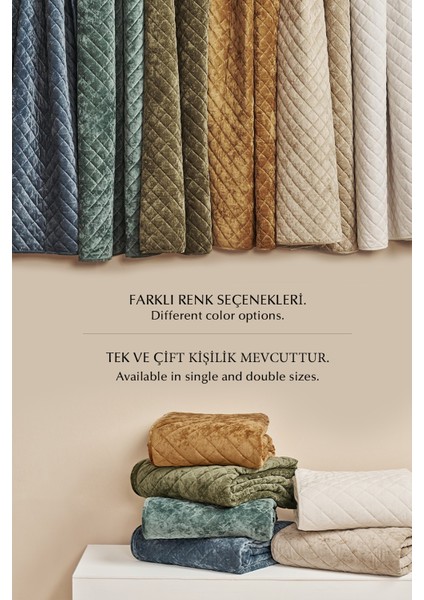 Kapitone Kadife Yatak Örtüsü Seti Tek Kişilik Supersoft 2 Parça Krem Yumuşak Elyaf Dolgulu Çeyizlik