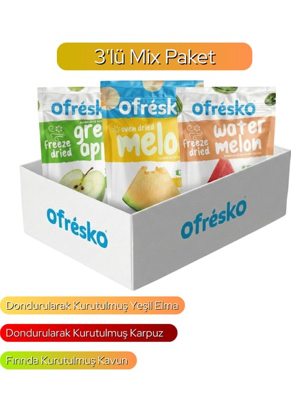 Ofresko Mıx Dondurularak Kurutulmuş Karpuz-Yeşil Elma - Fırında Kurutulmuş Kavun / Kuru Meyve