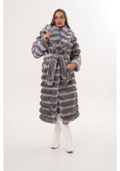 Tam Boy Çinçila Desenli Kaban