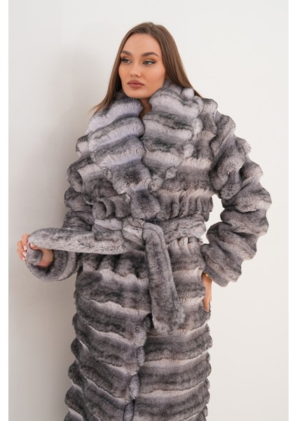 Tam Boy Çinçila Desenli Kaban