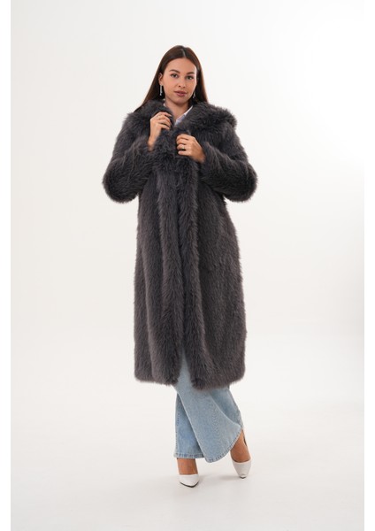 Tam Boy Kapişonlu Tüylü Kaban