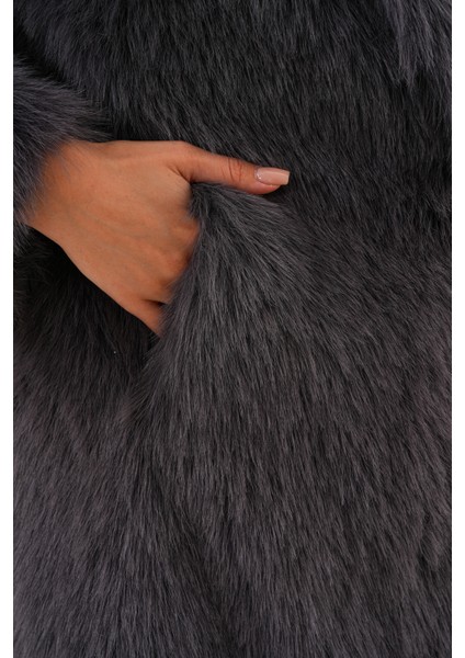 Tam Boy Kapişonlu Tüylü Kaban