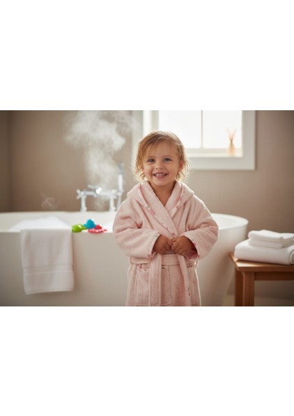 Kapşonlu Kız Çocuk Bornozu Pamuklu