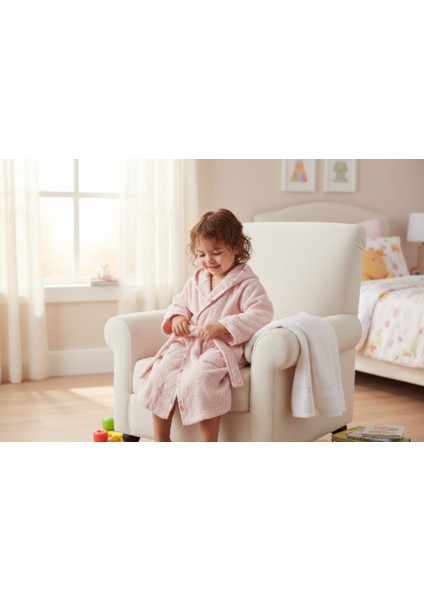 Kapşonlu Kız Çocuk Bornozu Pamuklu
