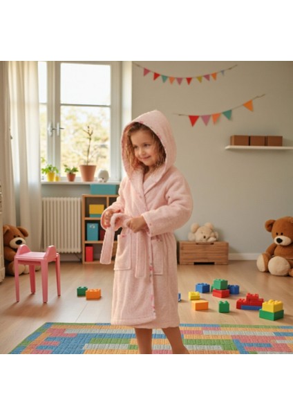 Kapşonlu Kız Çocuk Bornozu Pamuklu