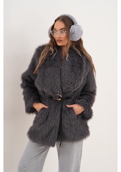 Kemerli Geniş Yaka Midiboy Kaban