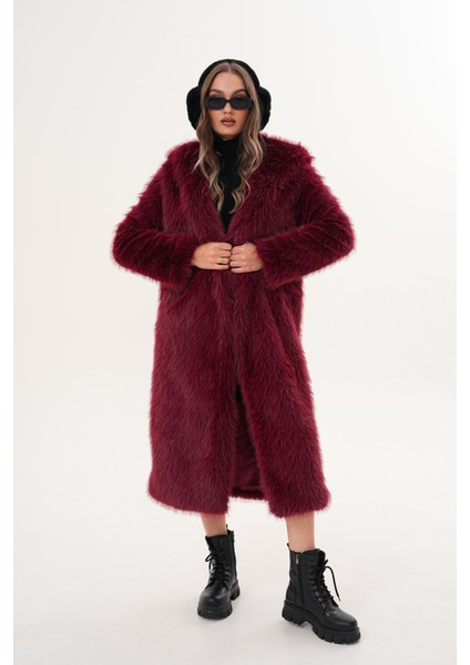 Tam Boy Kapişonlu Tüylü Kaban