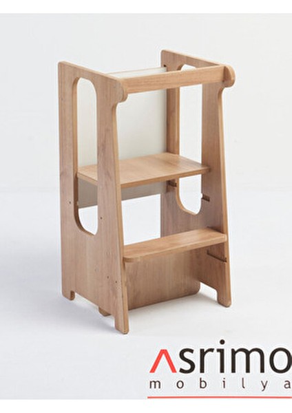 Asrimo Ceviz, Beyaz Ahşap Öğrenme Kulesi - Montessori Uyumlu Eğitici Oyun ve Güvenli Kullanım