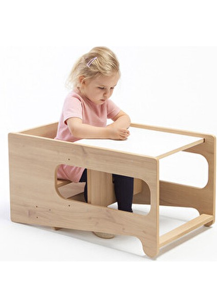 Asrimo Ceviz, Beyaz Ahşap Öğrenme Kulesi - Montessori Uyumlu Eğitici Oyun ve Güvenli Kullanım