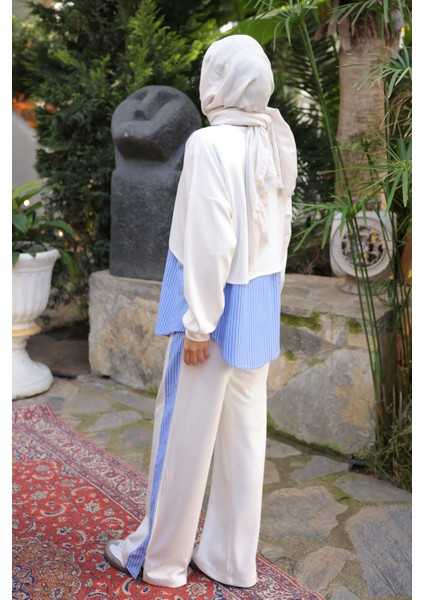 Ekru Pelerin Görünümlü Gömlek Pantolonlu Modal Takım fiyatları