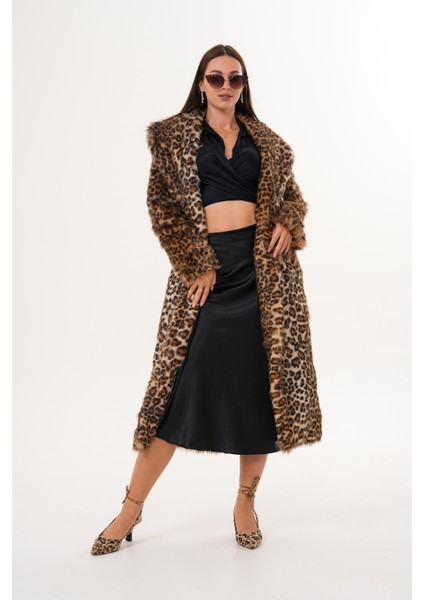 Tam Boy Şal Yaka Leopar Tüylü Kaban modelleri