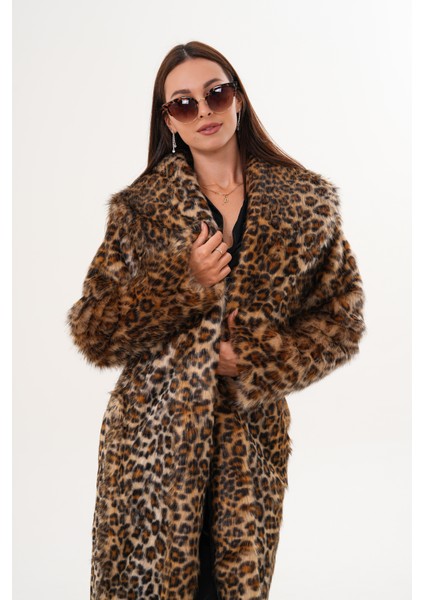 Tam Boy Şal Yaka Leopar Tüylü Kaban indirimleri